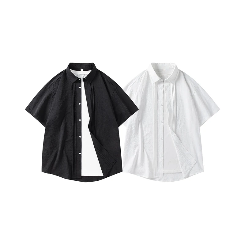 {小跑专属}男士短袖男夏季凸饰简约短袖衬衫简约时尚城市机能风