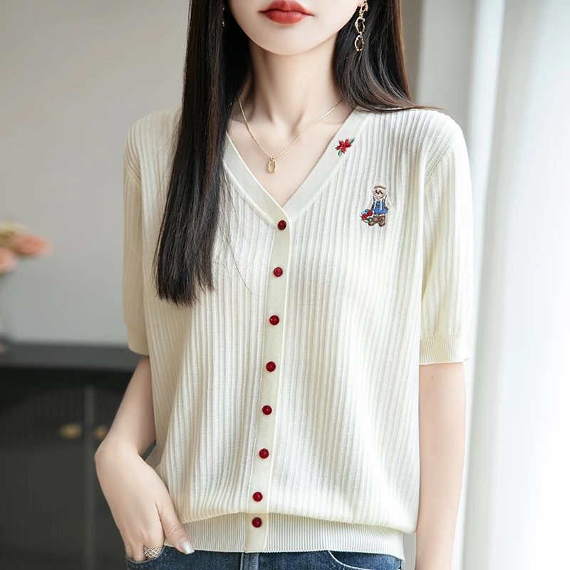 夏季女士天丝镂空开衫上衣开衫针织衫女薄款短袖YC-F085