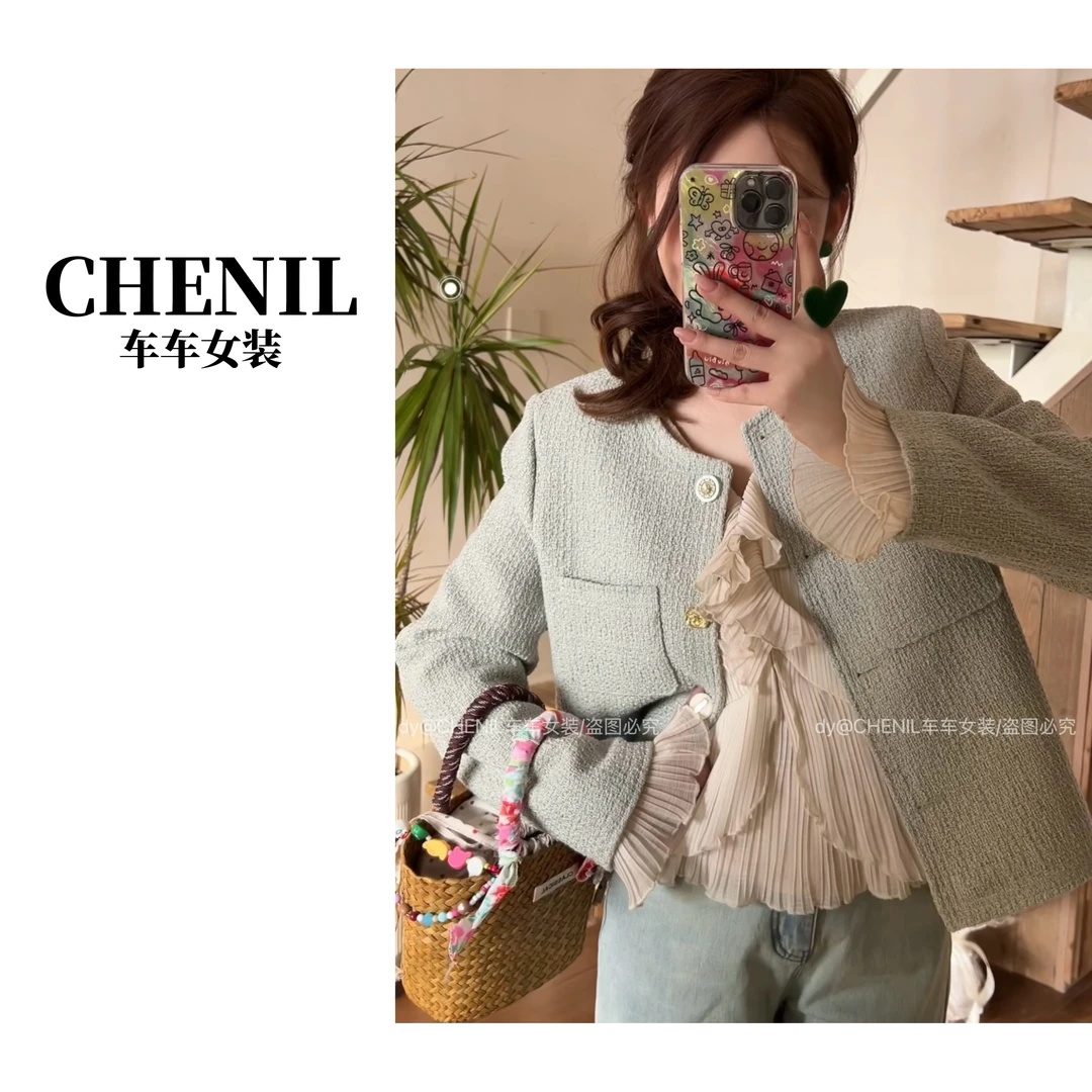CHECHE【薄荷绿】春季新款小香外套女春秋洋气韩版小香风气质网红