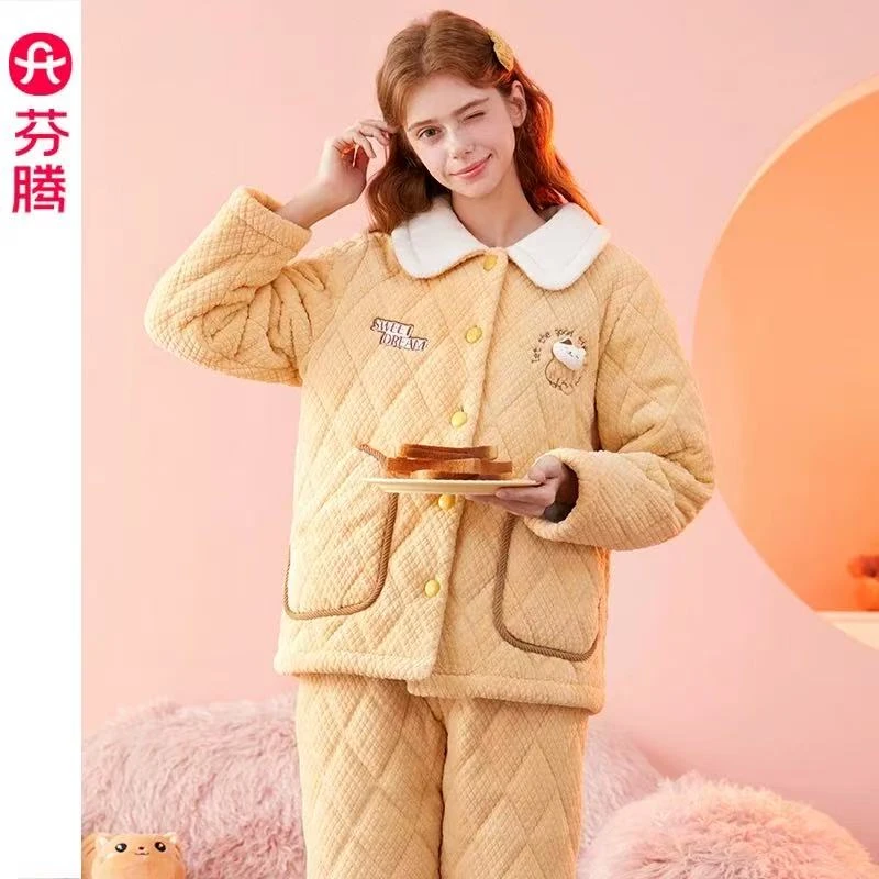 正品芬腾新品睡衣219-239女三层加厚保暖气质可外穿保暖家居服套