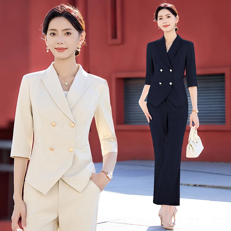 中袖西装套装女夏季高端洋气职业装气质女神范时尚休闲薄款西服韩
