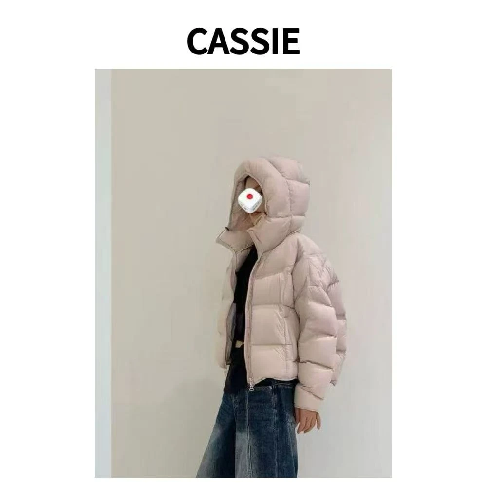CASSIE多巴胺时尚高级感小个子短款连帽95白鸭绒羽绒服泡芙外套