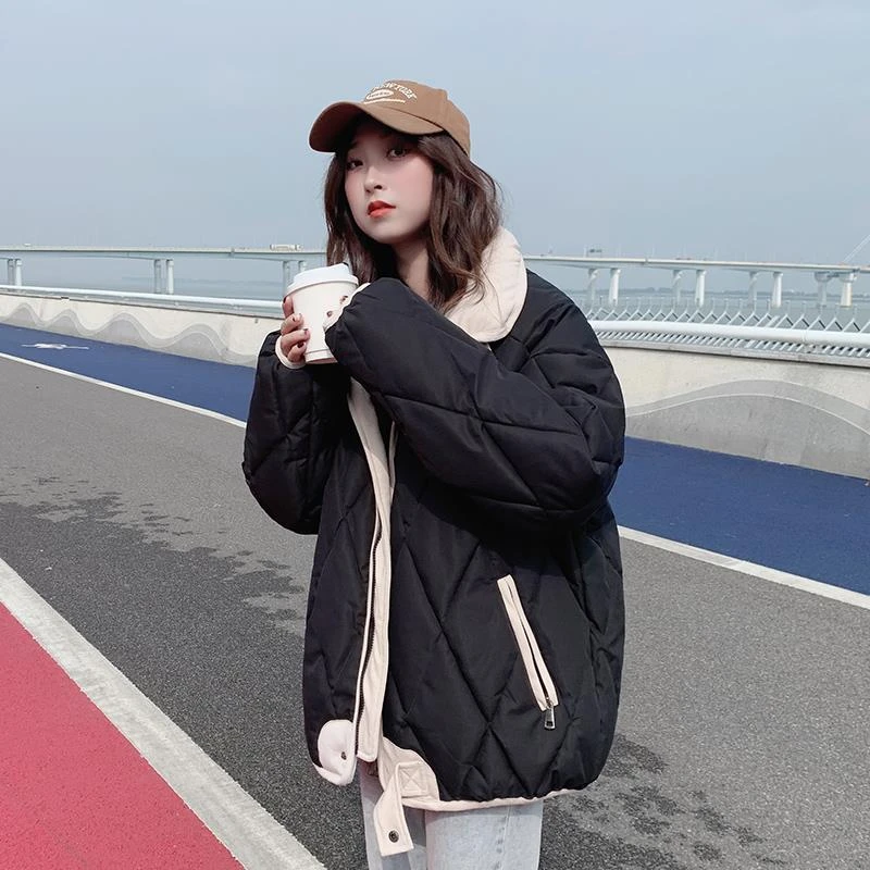 韩系菱格短款衣棉服女2025年新款潮秋冬季外套夹棉厚棉袄子