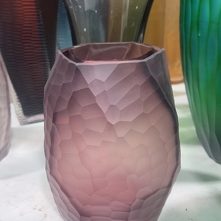 琉璃手工艺品紫色磨刻花瓶花器高23口9