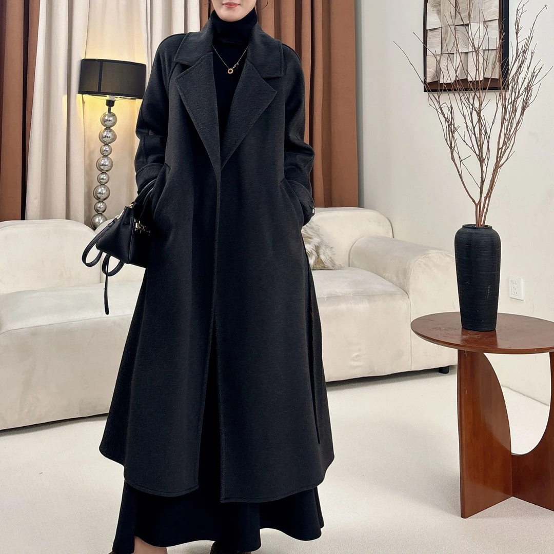 401-600秋冬韩版单面呢子大衣外套长款带腰时尚网红显瘦百搭款