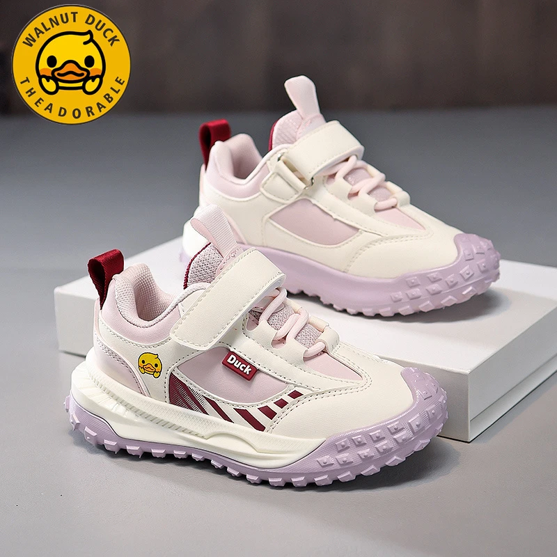 小黄鸭女童鞋子皮面防水2025春秋新款时尚公主软底轻便户外儿童鞋