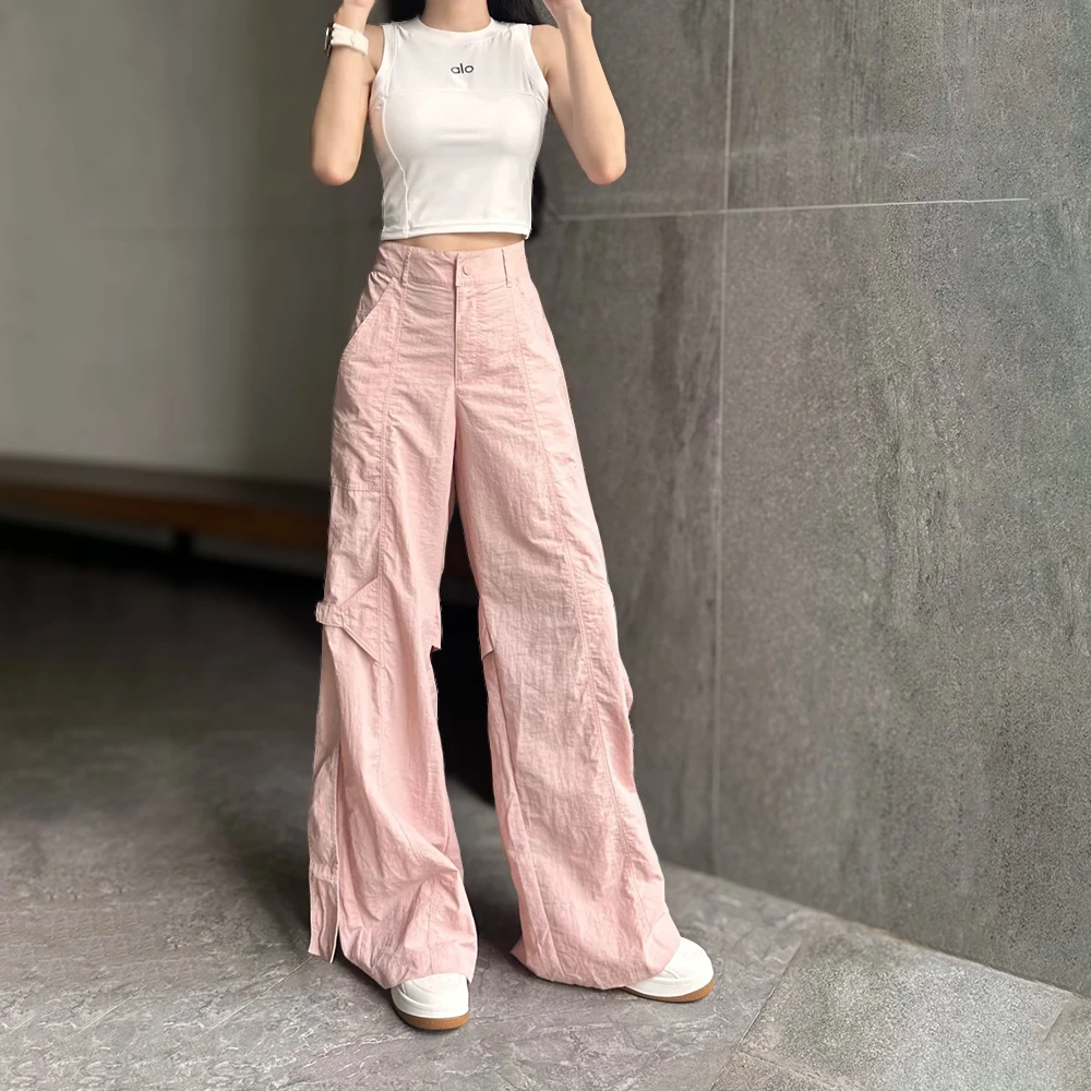 2025秋款ALOSana同款蘑菇色开叉工装裤女百搭休闲高级感阔腿长裤