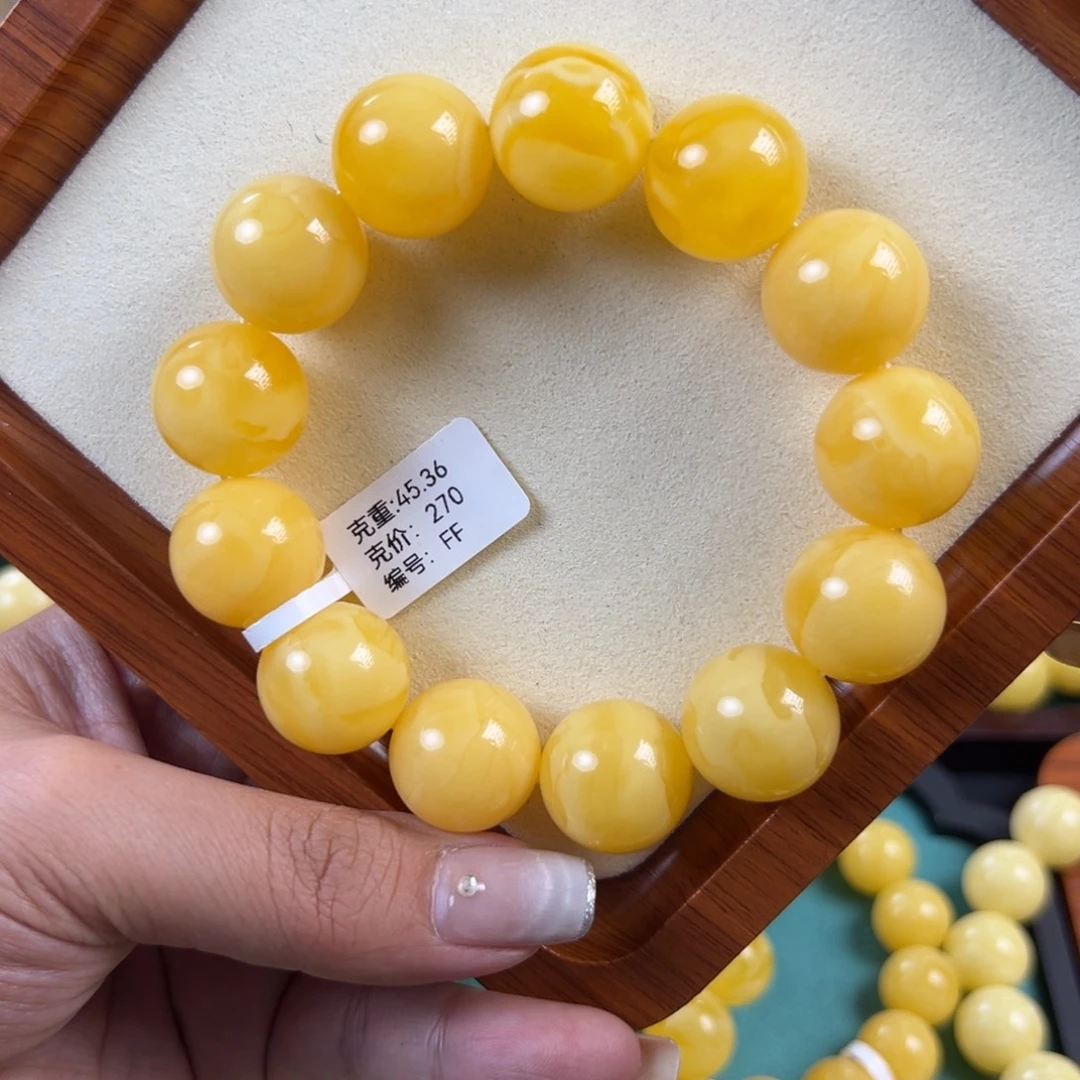 琥珀未镶嵌手链45.36g焦皮同料圆珠18mmFF