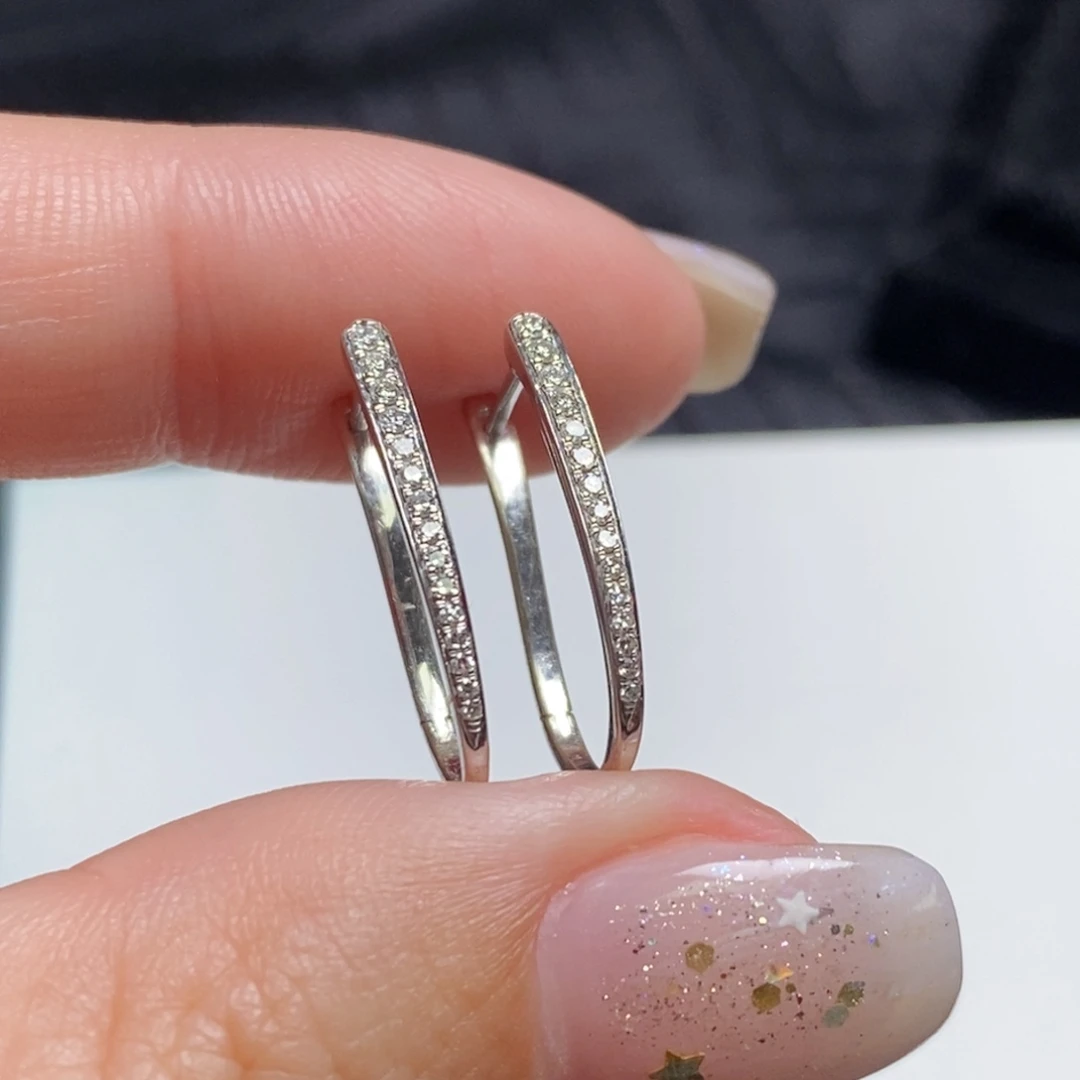 钻石18K金镶嵌耳饰渐变单排耳扣（可搭方糖、甜甜圈、双环）