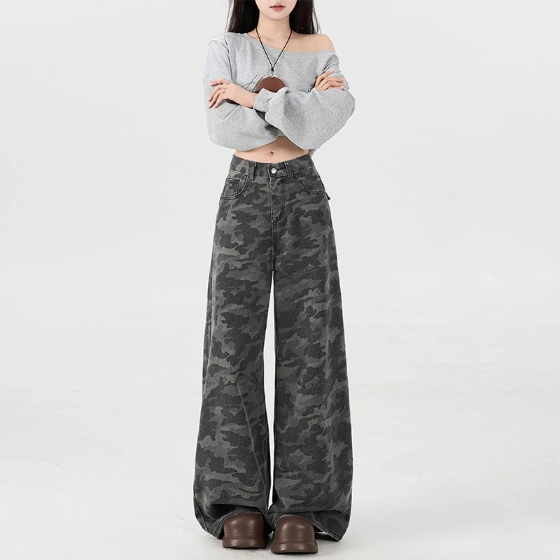 迷彩裤牛仔裤阔腿裤裤子女春秋夏季新款街头时尚曼莎MANSA 店铺
