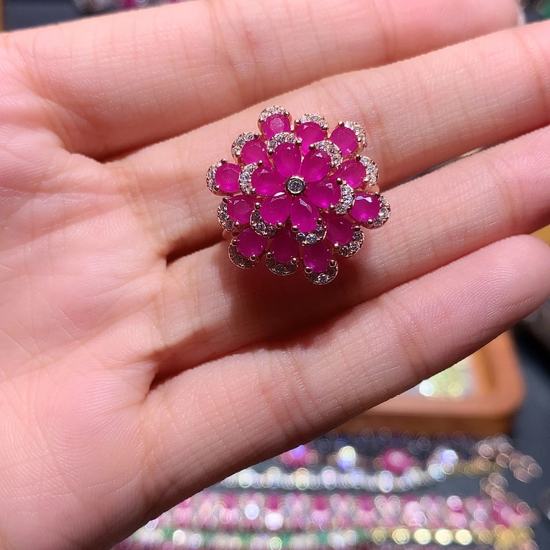 红宝石戒指银S925镶嵌