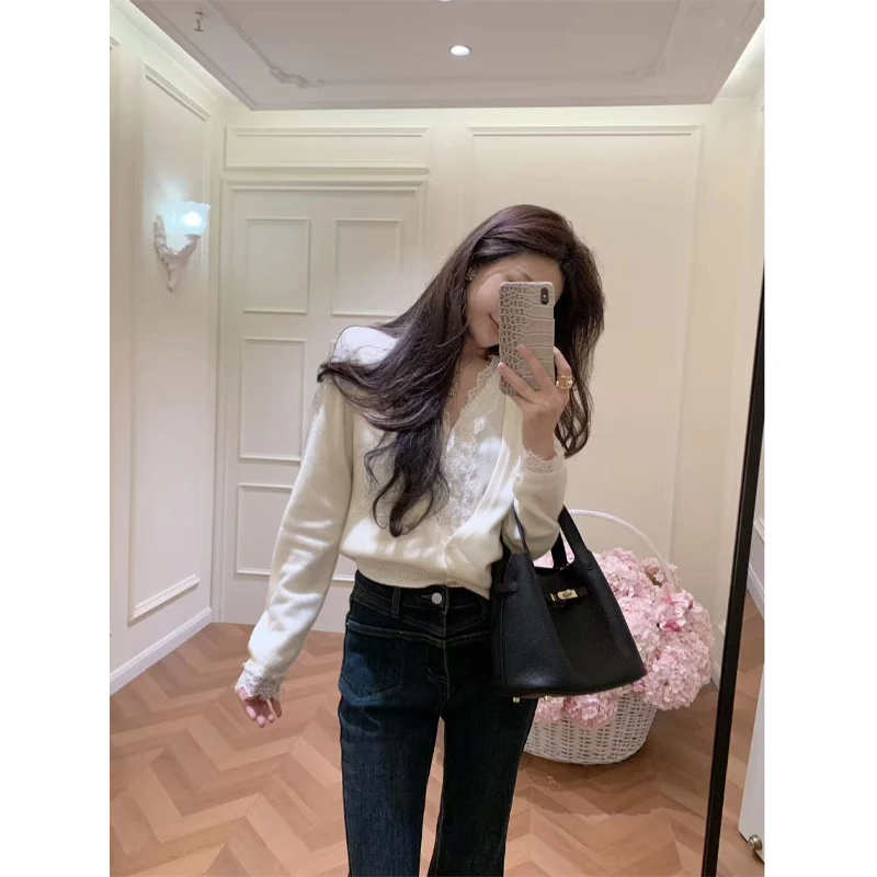 秋冬时尚新款韩系高级感气质显瘦假两件针织衫拼接上衣百搭裤子