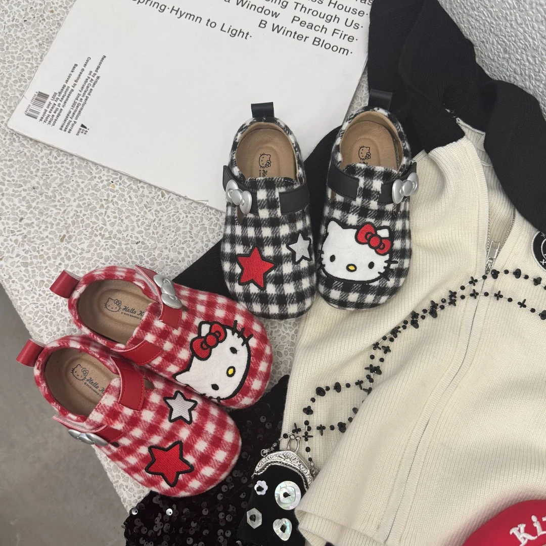HELLO KITTY/凯蒂猫25秋冬款女童软底防滑时尚格子勃肯鞋加绒棉鞋