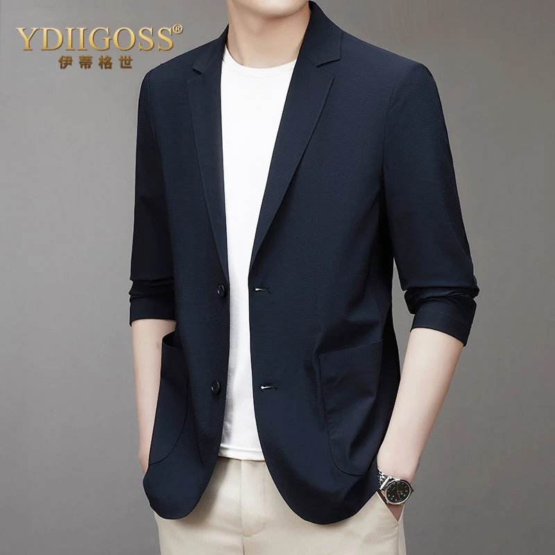 YDIIGOSS夏季冰丝薄款西装外套夏款男休闲防晒弹力单层小西服上衣