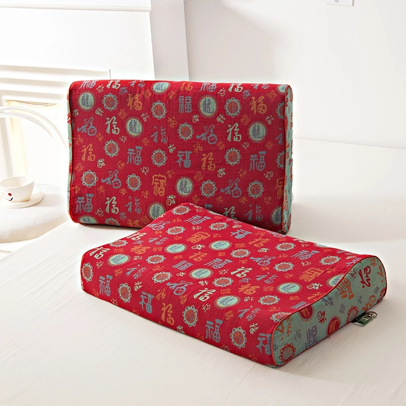 乳胶枕头 2025年新款双层纱百福乳胶枕 柔软透气成人红色春节喜庆