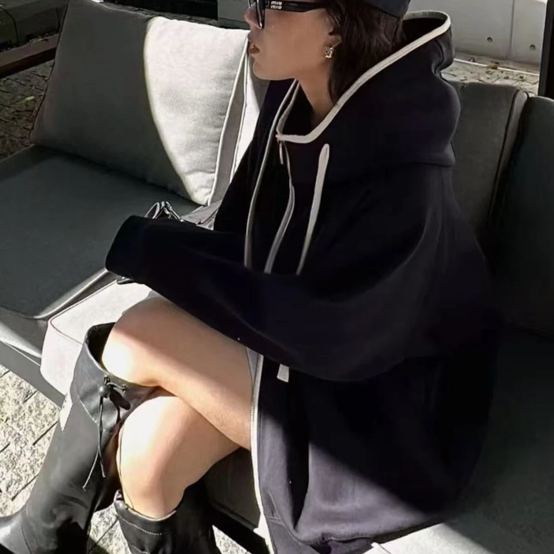 时尚连帽刺绣字母外套女百搭显瘦休闲卫衣潮