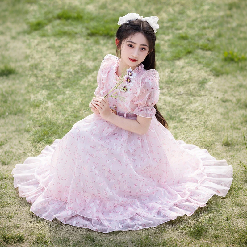 女童碎花长款连衣裙夏季2025新款夏装女孩雪纺儿童夏天中大童裙子
