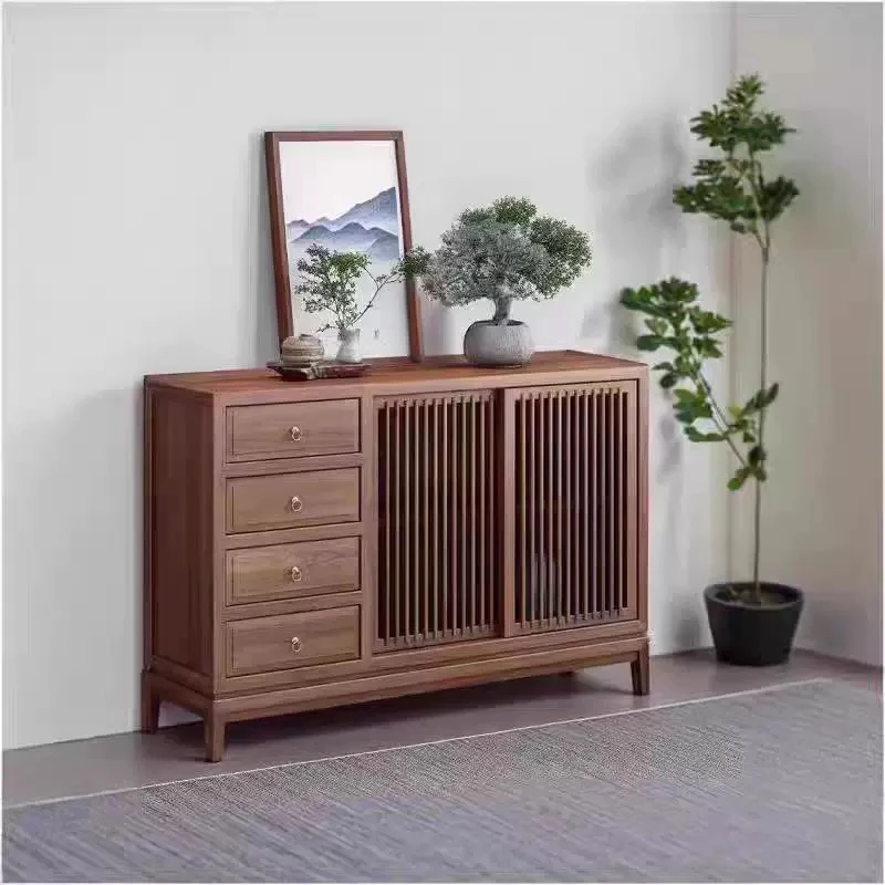 栖木工坊餐边柜老榆木原木榫卯结构黑胡桃色茶叶茶具收纳边柜