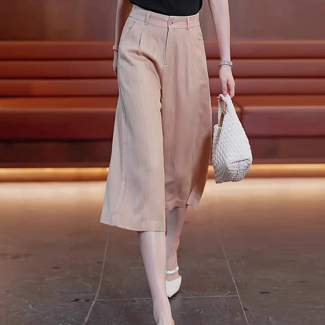 D50315夏季新款七分阔腿直筒裤高腰显瘦垂感休闲女裤