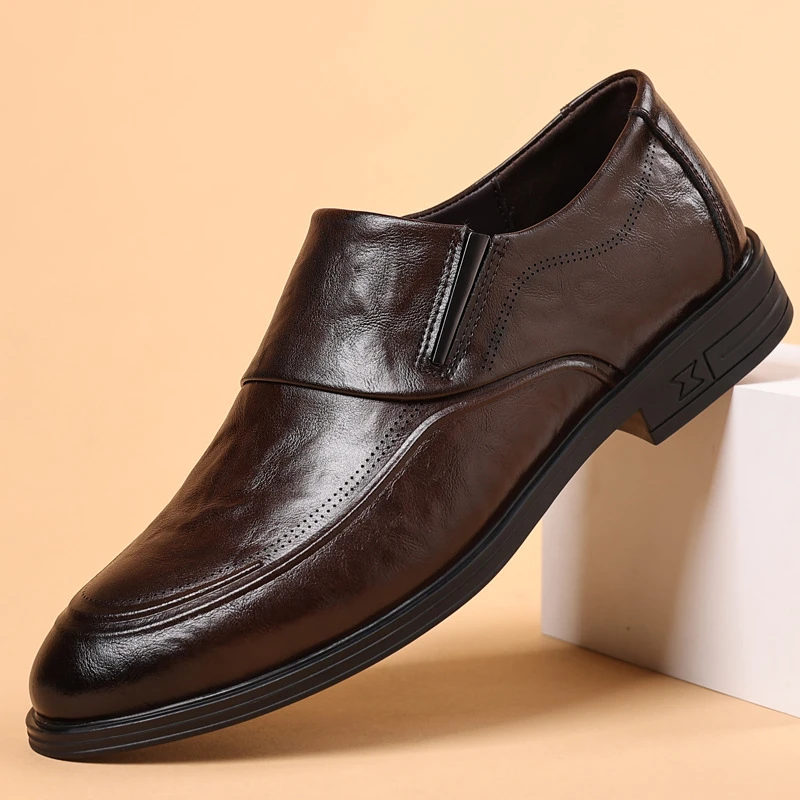 秋季新款男士商务正装皮鞋男真皮透气走路尖头皮鞋套脚单鞋男