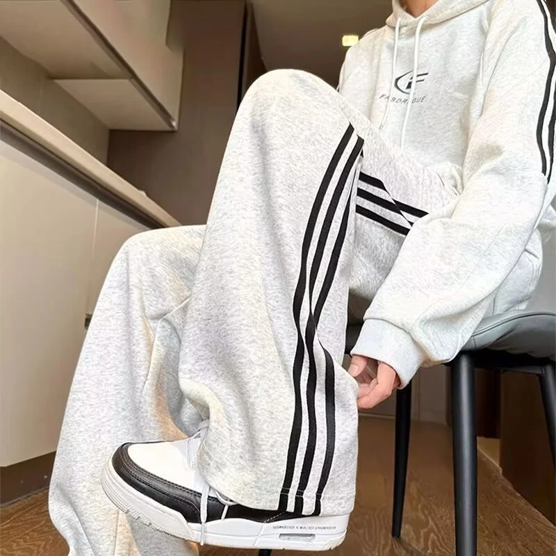 cleanfit条纹运动卫裤男款秋季美式潮牌高街裤子直筒跑步健身长裤
