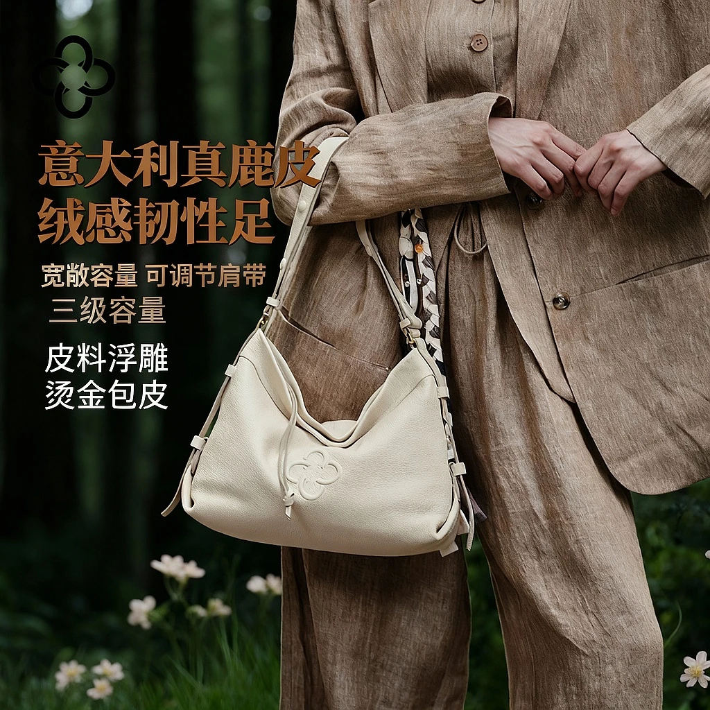 CASSILE/卡思乐意大利鹿皮中号鹿角湾hobo高级鹿皮包包女款通勤