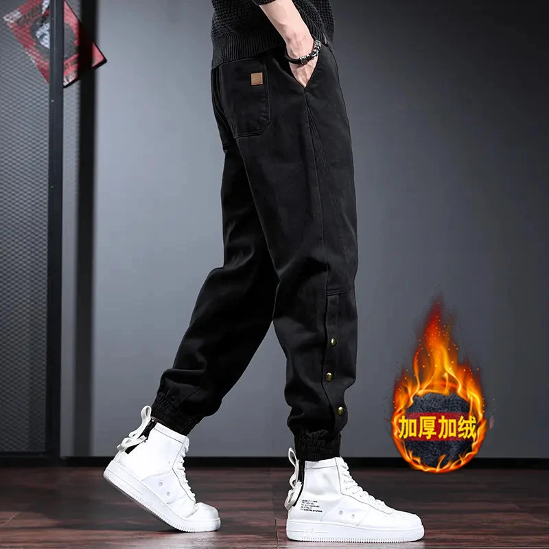 罗蒙休闲工装裤子男宽松阔腿哈伦裤2025秋冬加绒配马丁靴的裤子男
