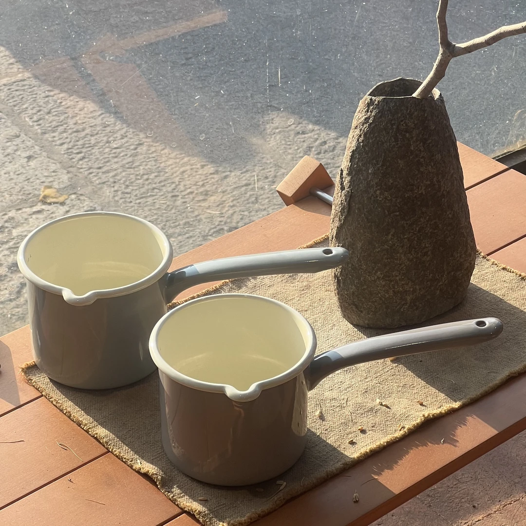 Joware搪瓷珐琅 单柄奶锅 12*11CM 辅食锅电磁炉明火易清洁不串味