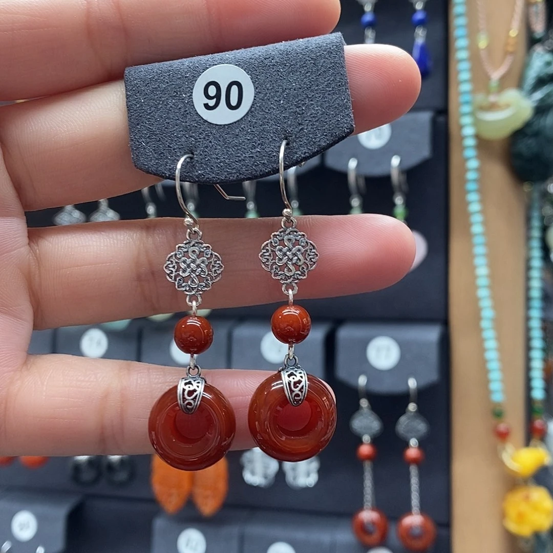 玛瑙/玉髓银S925镶嵌耳坠