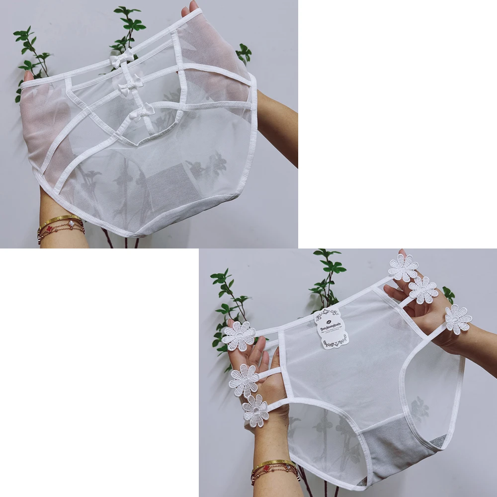 【白色装】100斤-200斤大码内裤女胖MM性感网纱透气镂空高腰全包臀