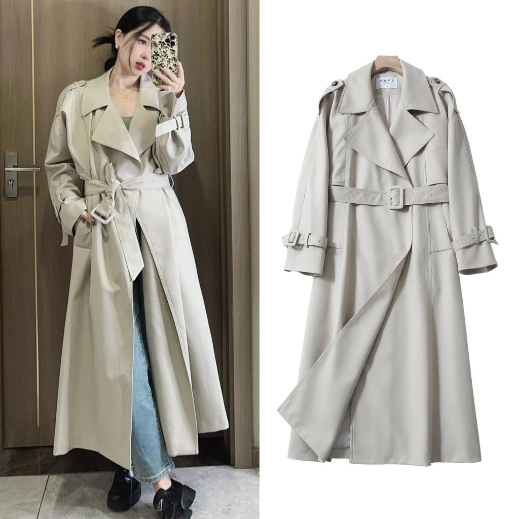 ZXLSTUDIO高级垂坠感宽松英伦风大衣春秋过膝中长款风衣外套女