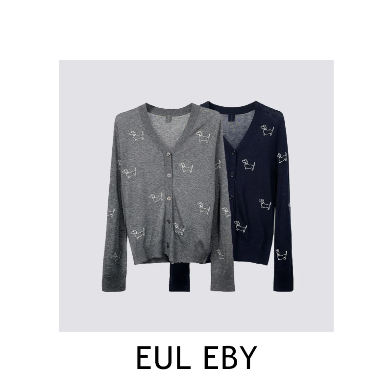 【清】小狗刺绣羊毛针织长袖秋冬时尚百搭休闲开衫241615#