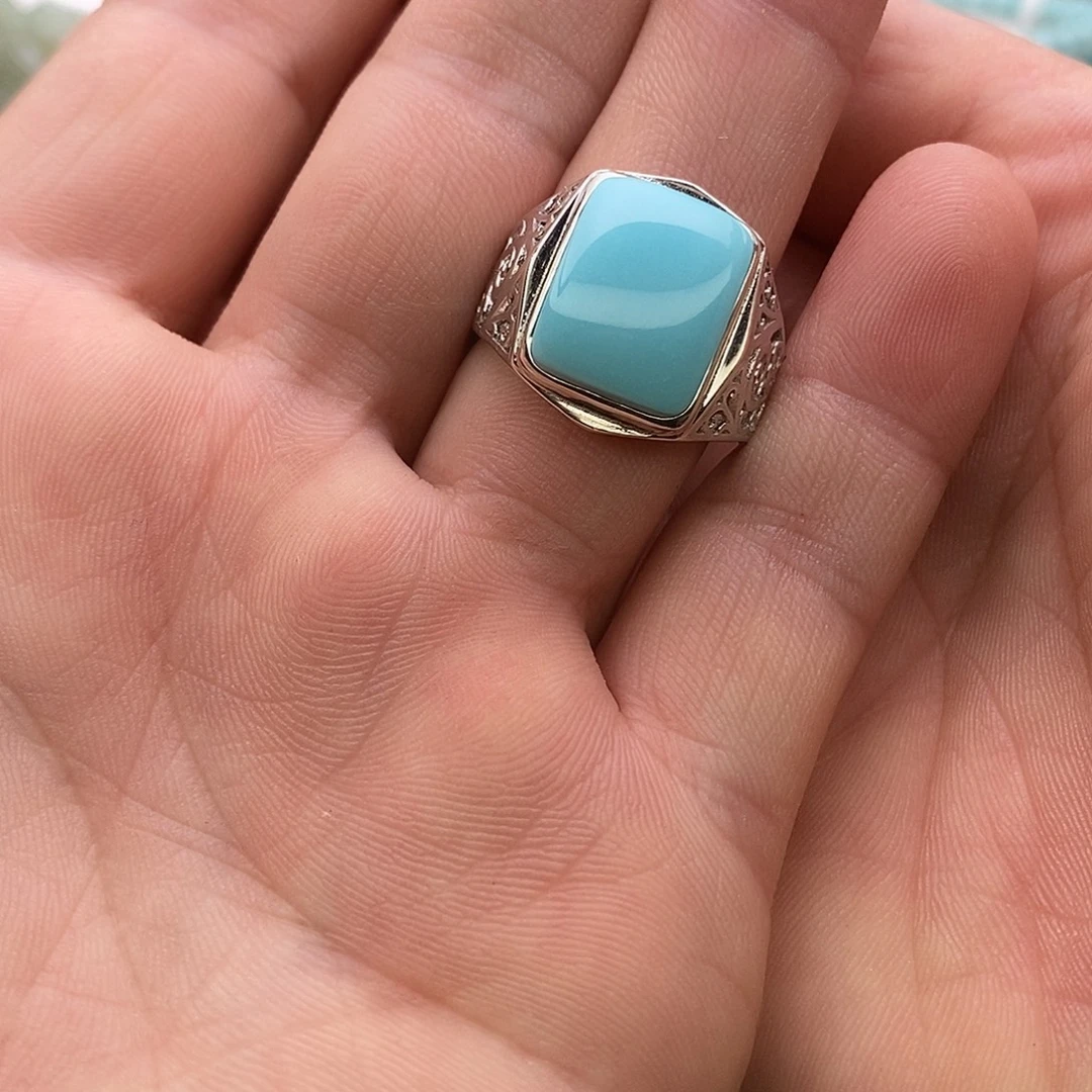 绿松石银S925镶嵌戒指