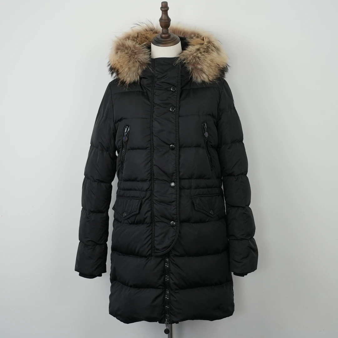 99新 MONCLER 白鸭绒/25120111大毛羽绒服1码中长款连帽加厚外套