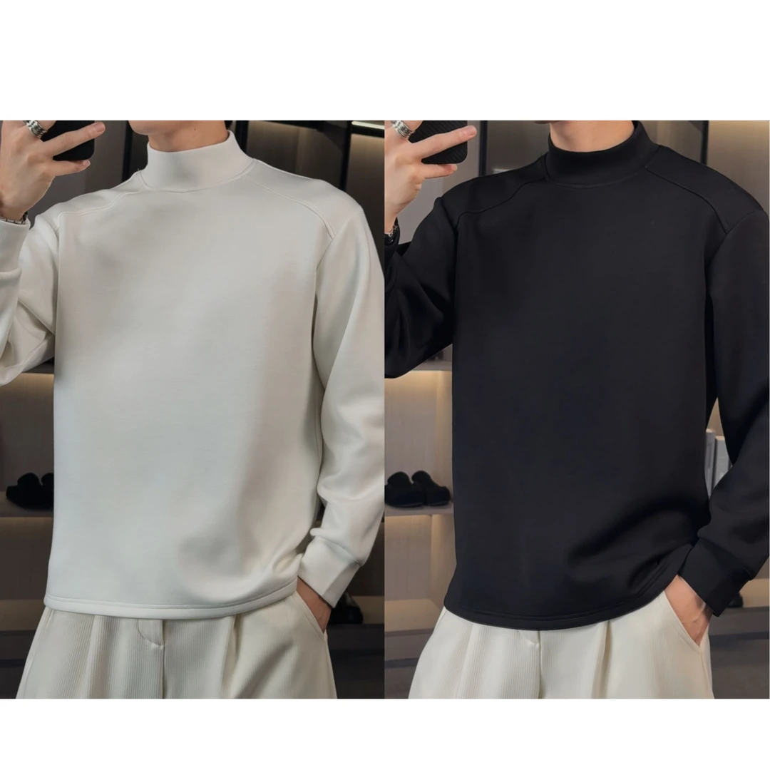 【百象服饰】秋冬新款加厚加绒中高领打底衫百搭简约高级感潮流T恤