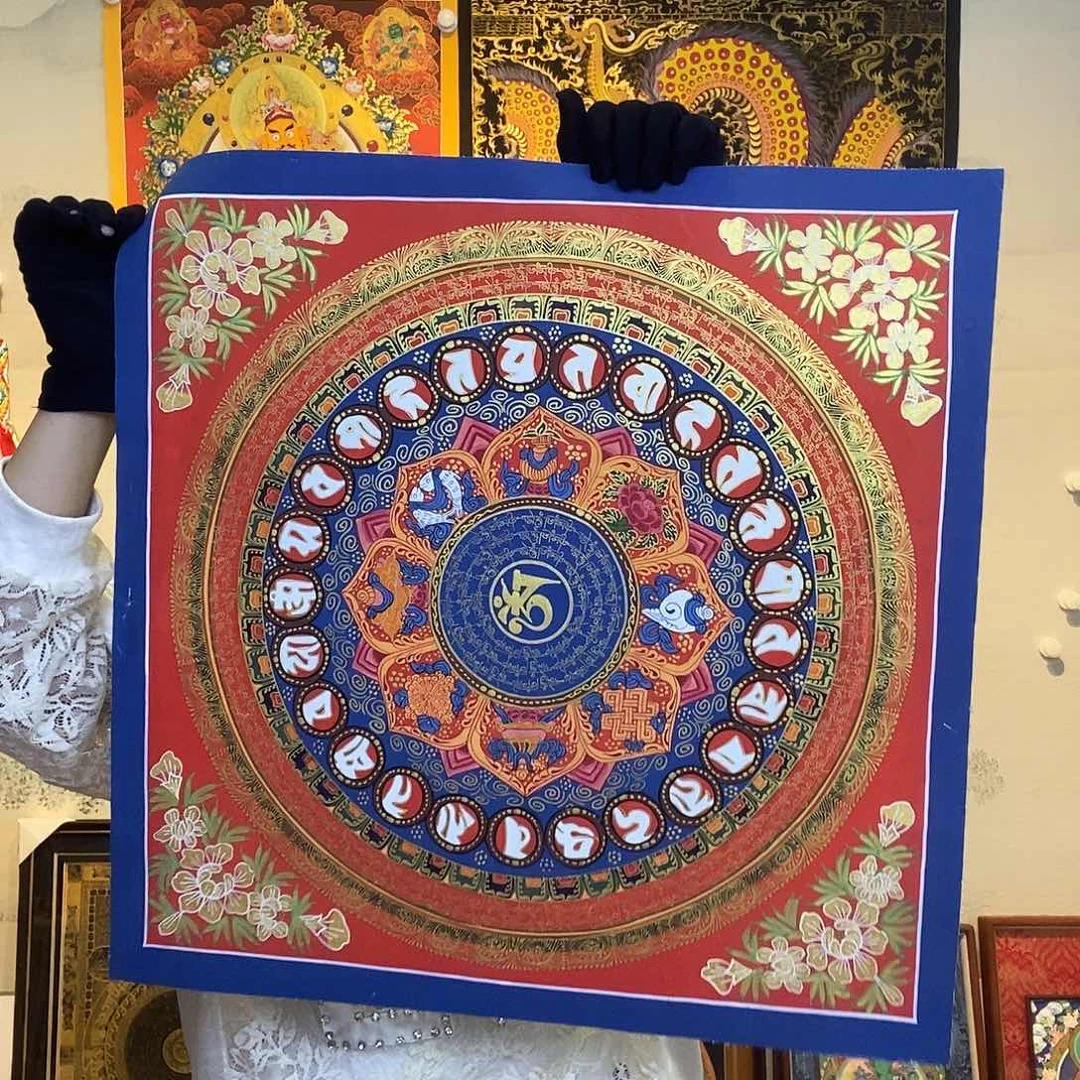 卷轴画纯手绘唐卡六字真言50厘米左右