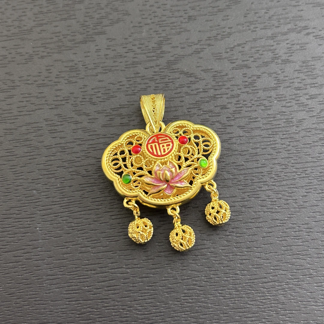 吊坠足银 【店长专享】足银滴胶荷花福吊坠（单吊坠/不配链）YDZ798