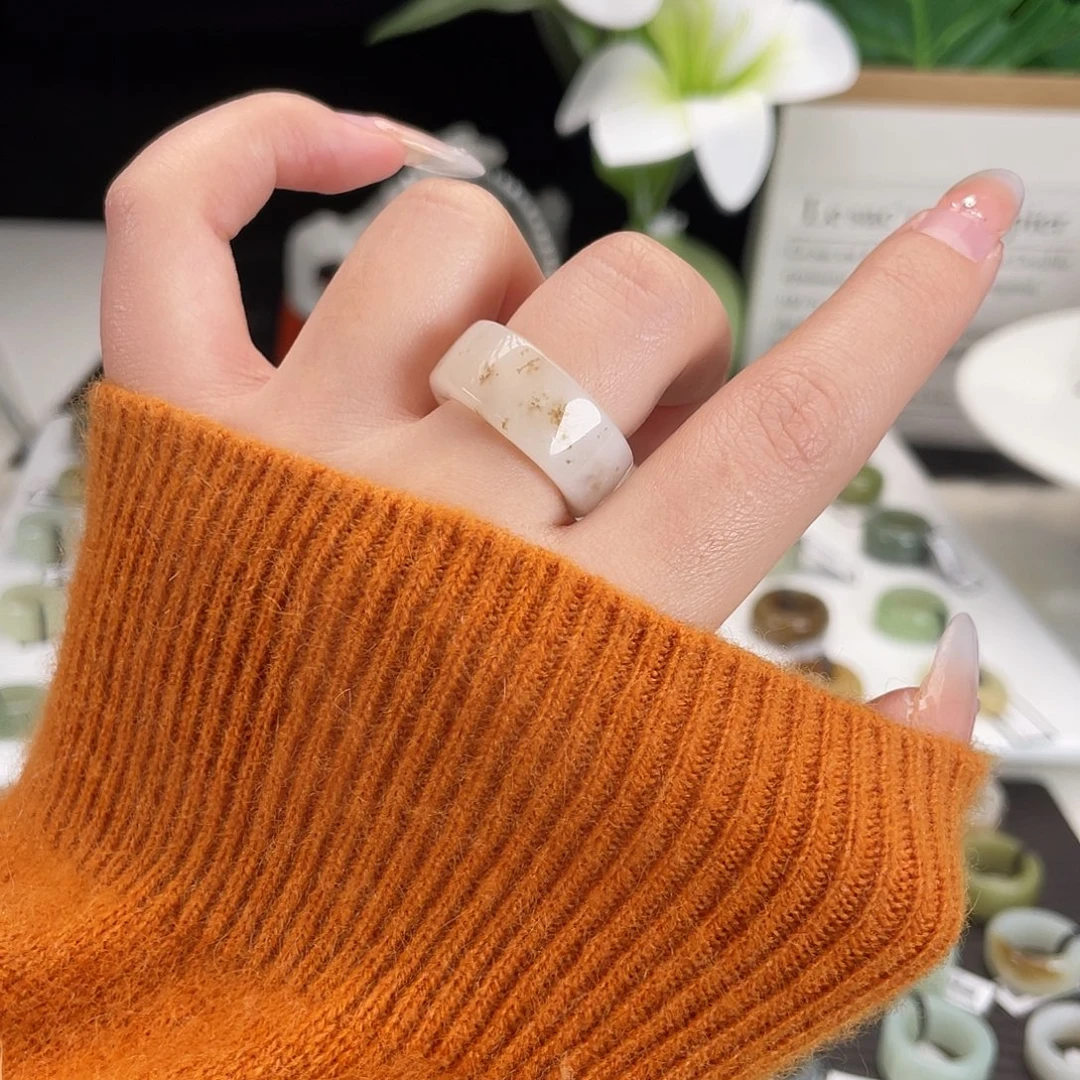 和田玉未镶嵌戒指h21浅底桂花直切16.9不退换