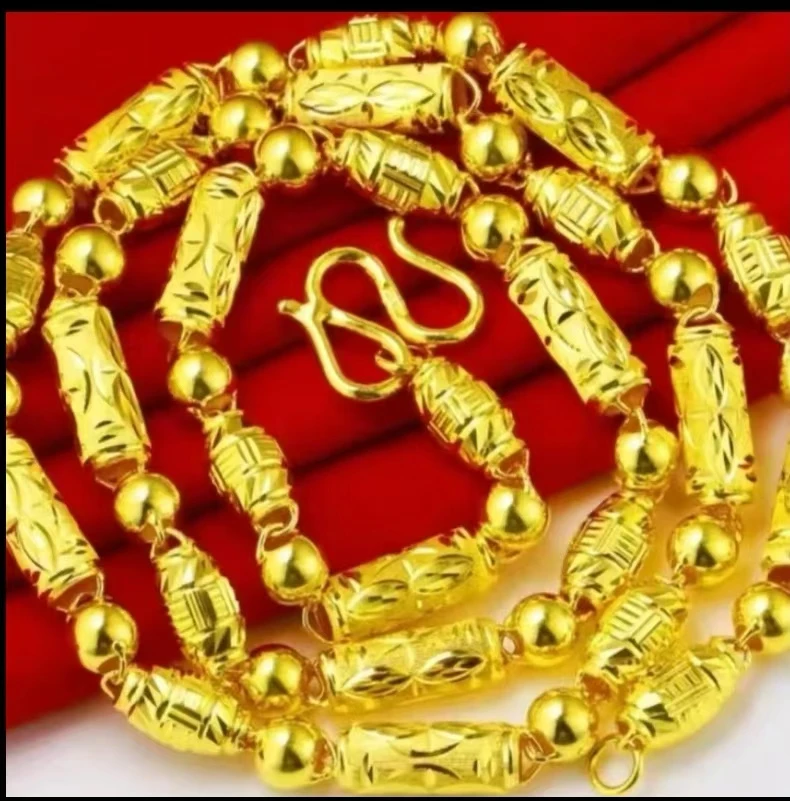 合金项链 新款素款全家福项链男士男款时尚经典金色空心潮流百搭