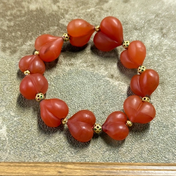 【六六中古】孤品复古爱心型南红手串as1984弹力手围