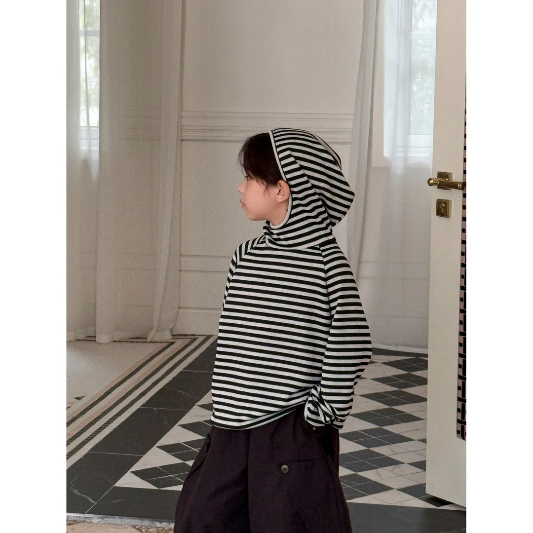 in 爱:nl25秋季韩版儿童条纹连帽卫衣男童简潮洋气百搭卫衣91035