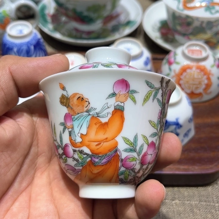 纯手绘精辟吧盖碗杯