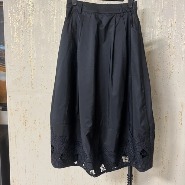 1883篱君春夏黑色蕾丝花边拼接半身裙高腰显瘦优雅气质百搭长裙