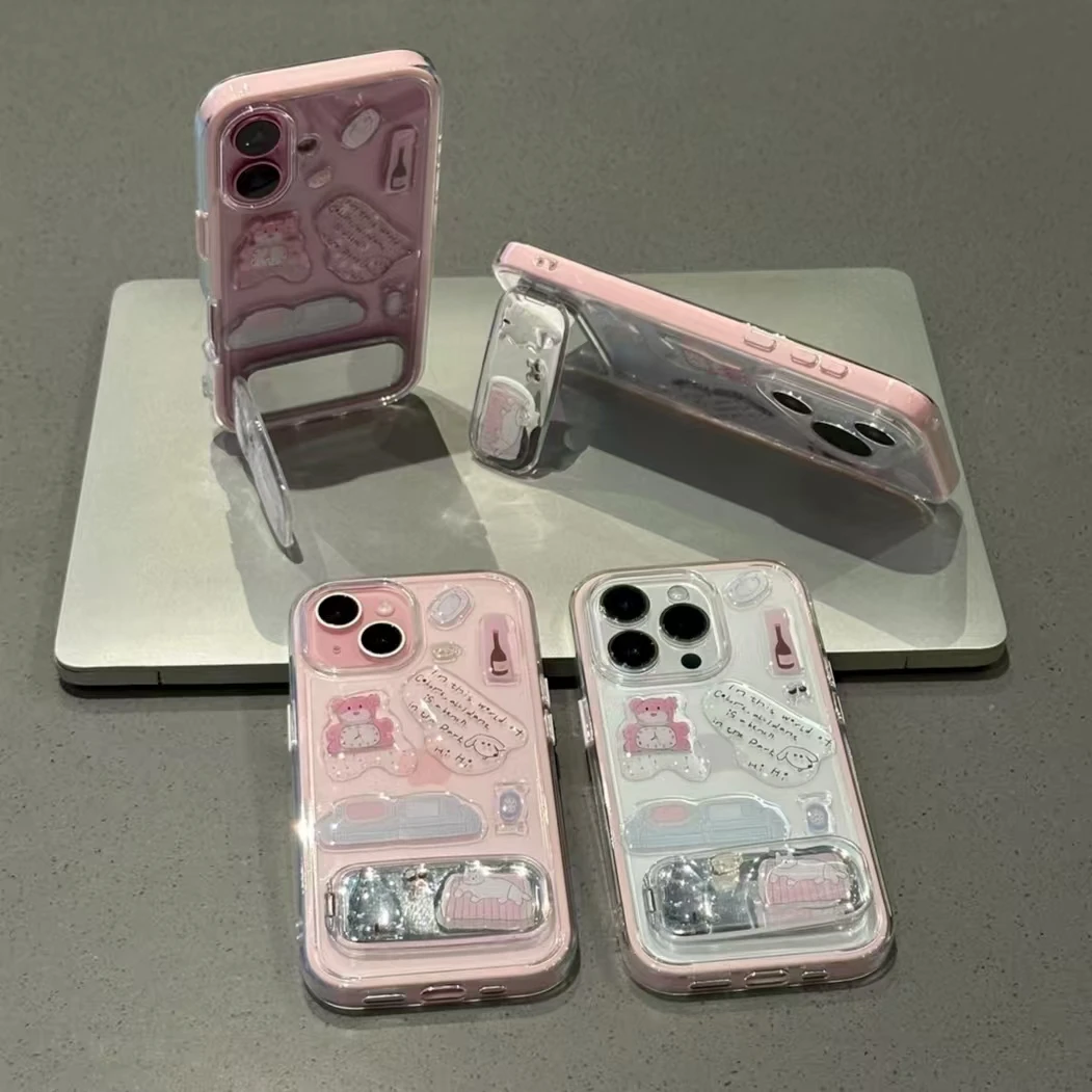 三合一炫彩适用于苹果16promax华为mate70粉熊小猫贴纸手机壳小米