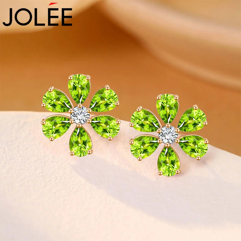 Jolee耳钉女S925银橄榄石轻奢时尚彩色宝石耳饰品送女士礼物