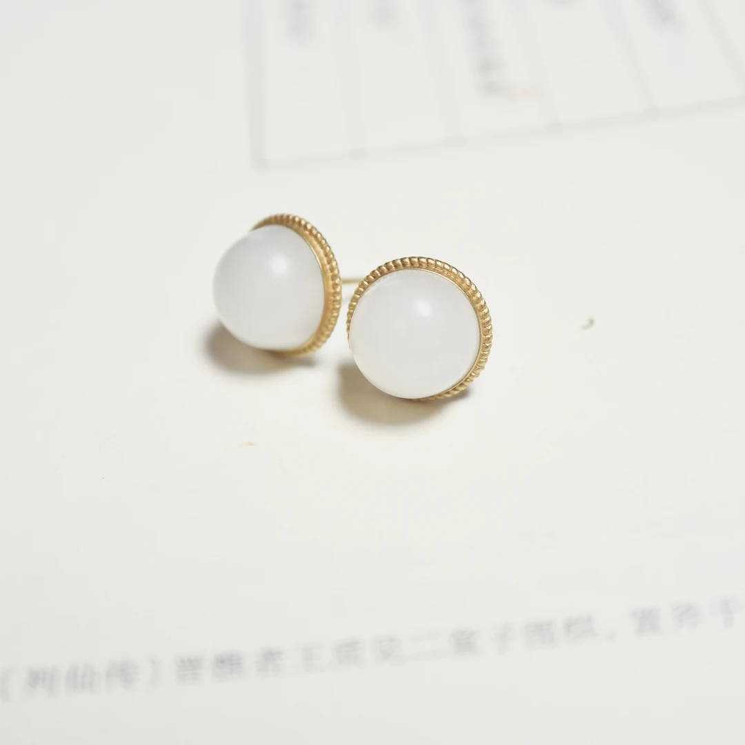 【羊脂】孤品·和田玉白玉耳钉·18K镶嵌·多样性