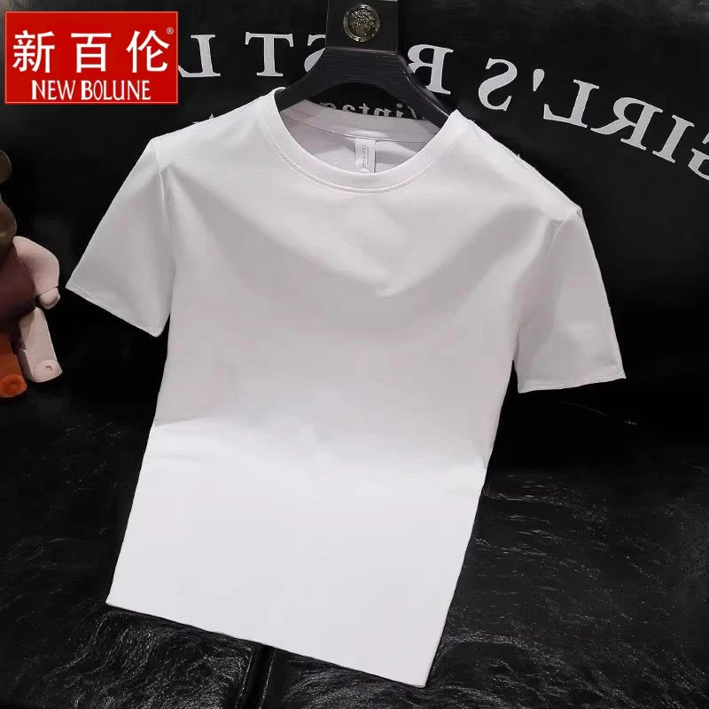 新百伦2025夏季薄款圆领纯色短袖T恤男韩版潮流上衣男士百搭半袖