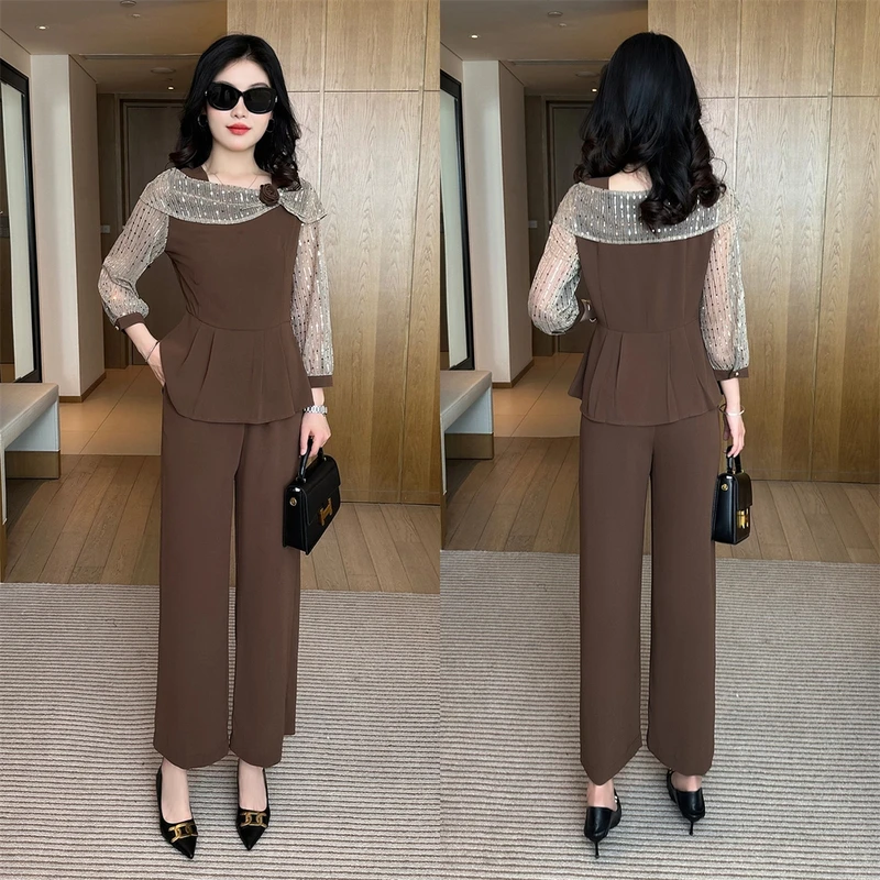 蕾丝显瘦春秋气质洋气时尚减龄拼接休闲春季套装2025小香风长袖