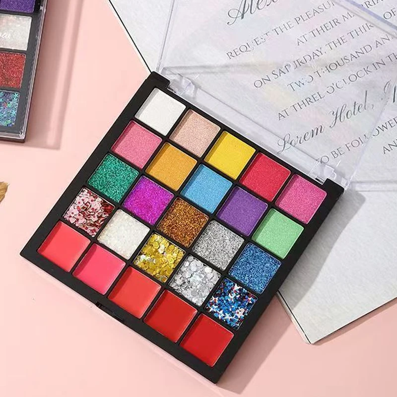 25色六一舞台表演眼影盘腮红口红亮片珠光哑光专用彩妆盘