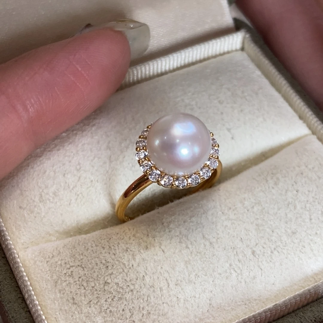 淡水珍珠戒指银S925镀金镶嵌微瑕